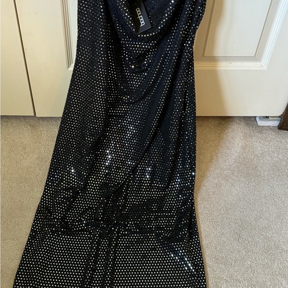 NWT never worn boohoo black with silver metallic  sequin cocktail dress size 14 - Picture 4 of 8